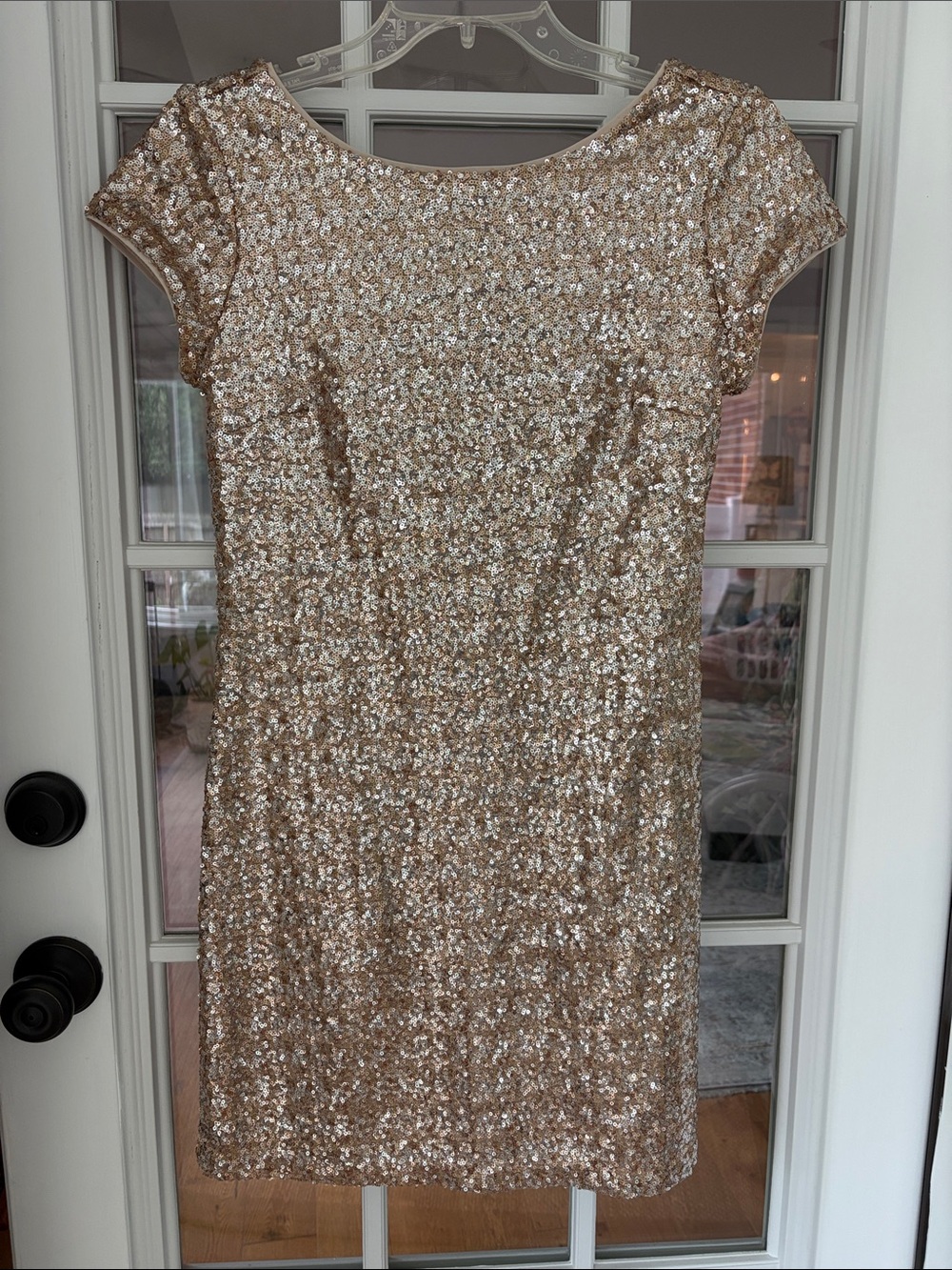 White House Black Market Gold Sequin Cap-Sleeve Mini Dress